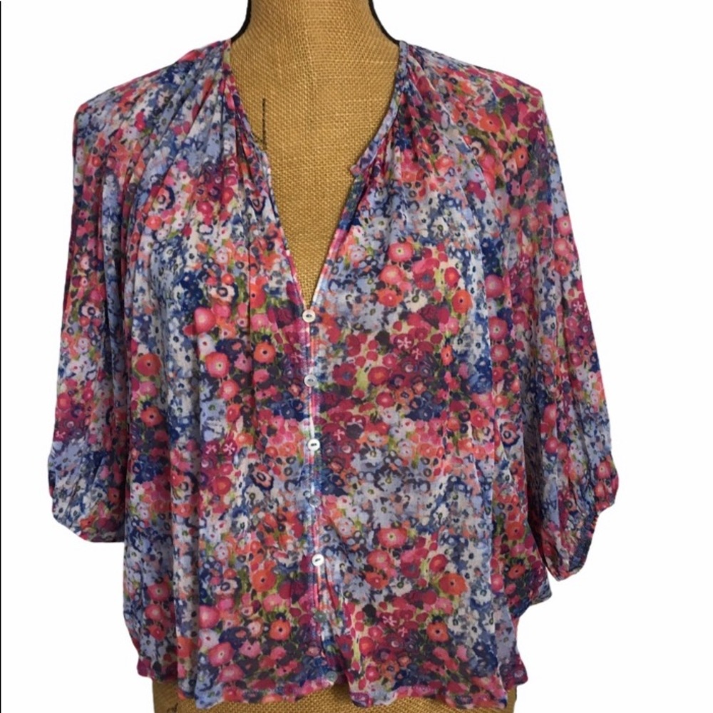 Weston Petites Anthro Dolman Sleeve Floral Mesh Lightweight Relaxed Top S